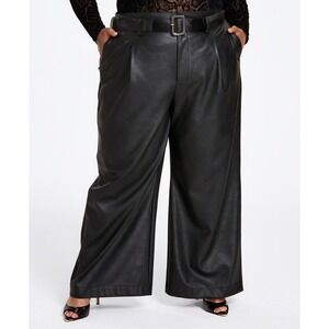 Nina Parker Pants Womens Plus 22W Black Faux Leather‎ Culottes Wide Leg Trendy